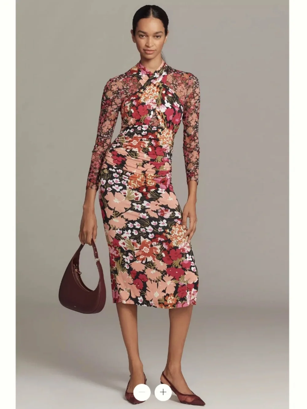 By Anthropologie Long-Sleeve Halter Mesh Midi Dress